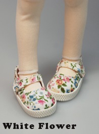 Fabric Mary Janes (45mm) - White Flower